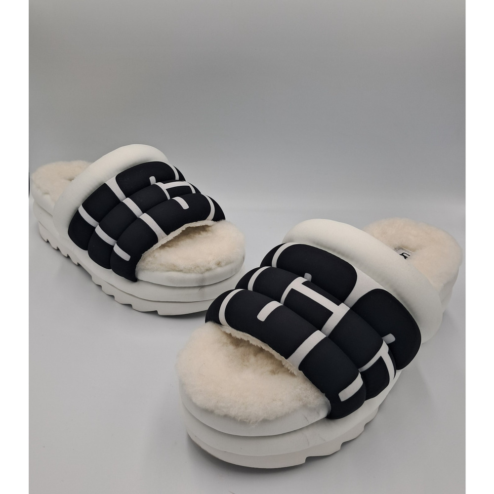 Size 10 - UGG Maxi Slide Logo White (Women's) - 1127067-WHT - RETAIL $300